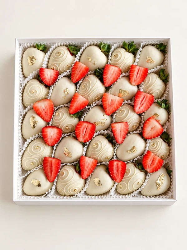 Клубничный бокс "Айлин" — «Клубничный бокс Айлин» — клубничный бокс Dolce Sweets из 8 ягод клубники и 25 ягод клубники в белом шоколаде.